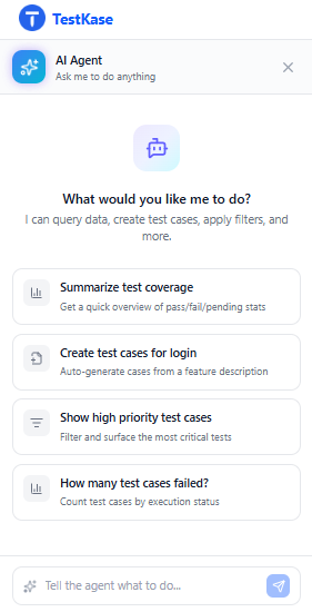 TestKase AI Agent sidebar panel